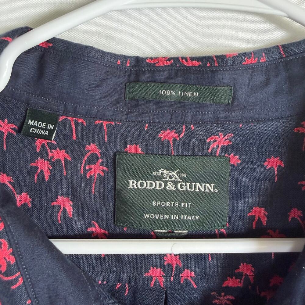 Rodd & Gunn Men's 100% linen Navy Pink Tropical short sleeve shirt sz 3xl Italy - Picture 5 of 6